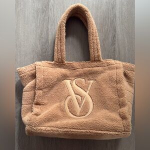 Victoria's Secret Camel Sherpa Tote with Embroidered VS Logo